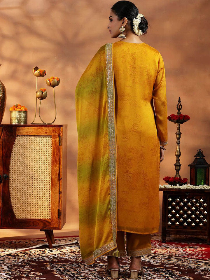 Libas Floral Embroidered Sequinned Straight Kurta With Trousers & Dupatta