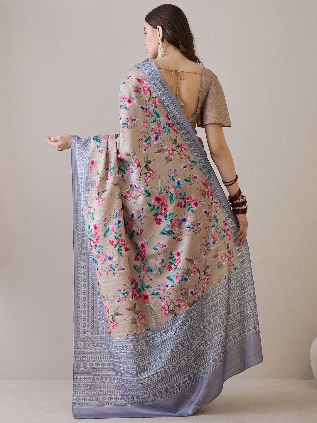 Saree mall Floral Silk Blend Bagru Sarees