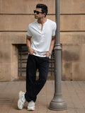 Powerlook Men White Henley Neck T-shirt