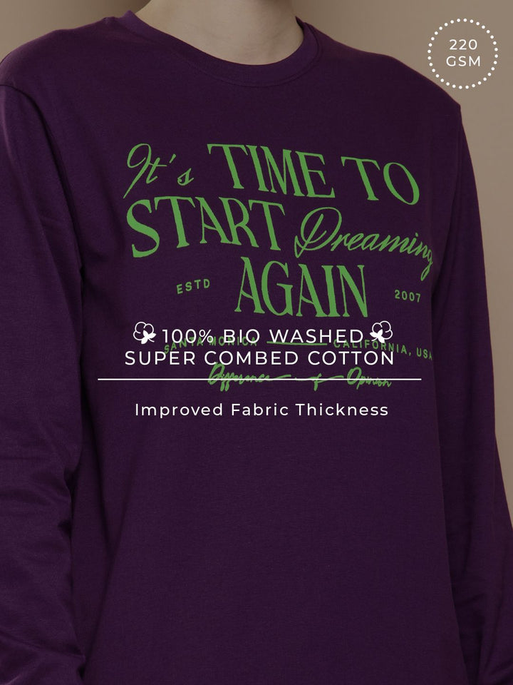 Difference of Opinion Oversized Fit Long Sleeve Typography Printed Pure Cotton T-shirt