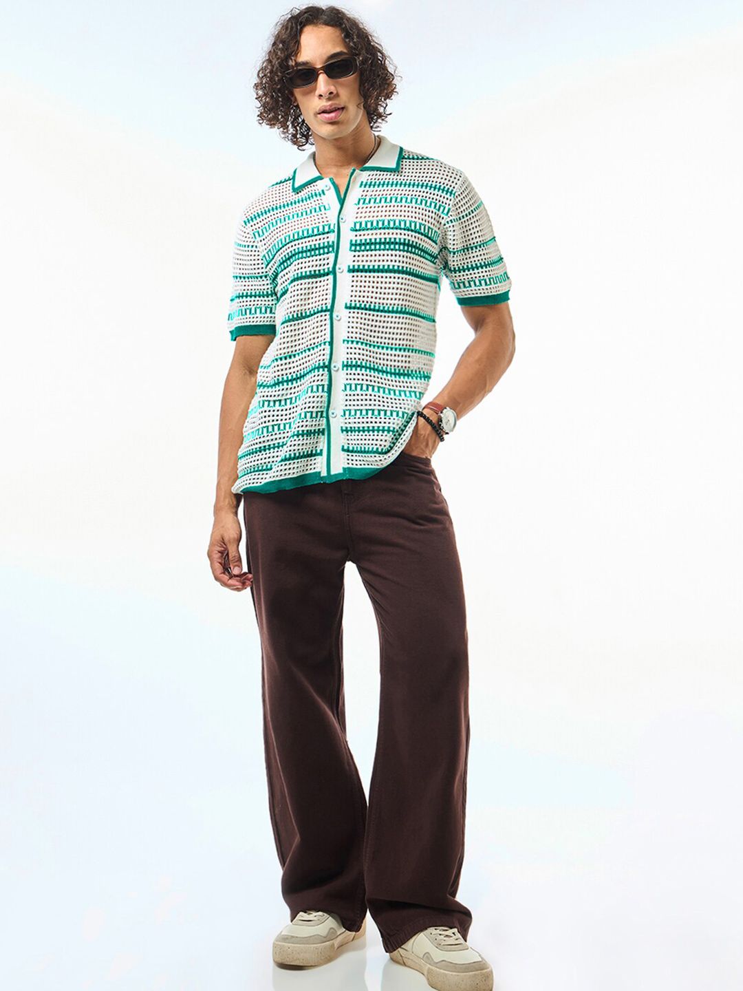 Bewakoof Self Design Pure Cotton Sheer Casual Shirt