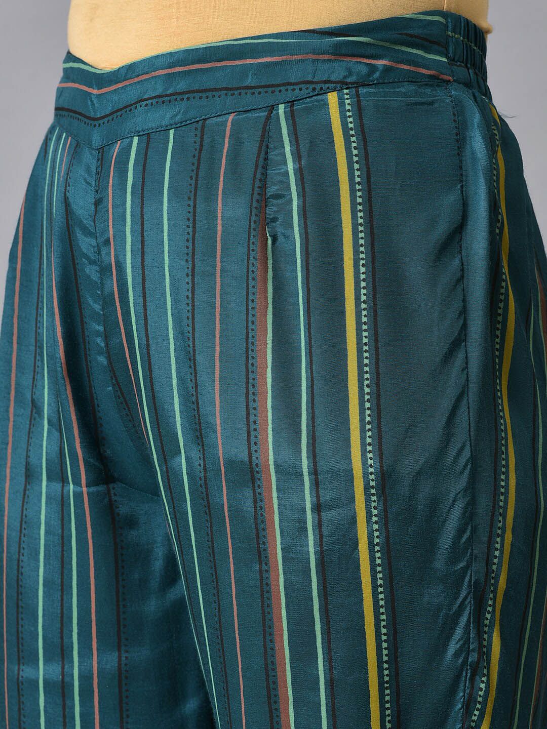 W Ethnic Motifs Printed Beads and Stones Work Straight Kurta with Trousers