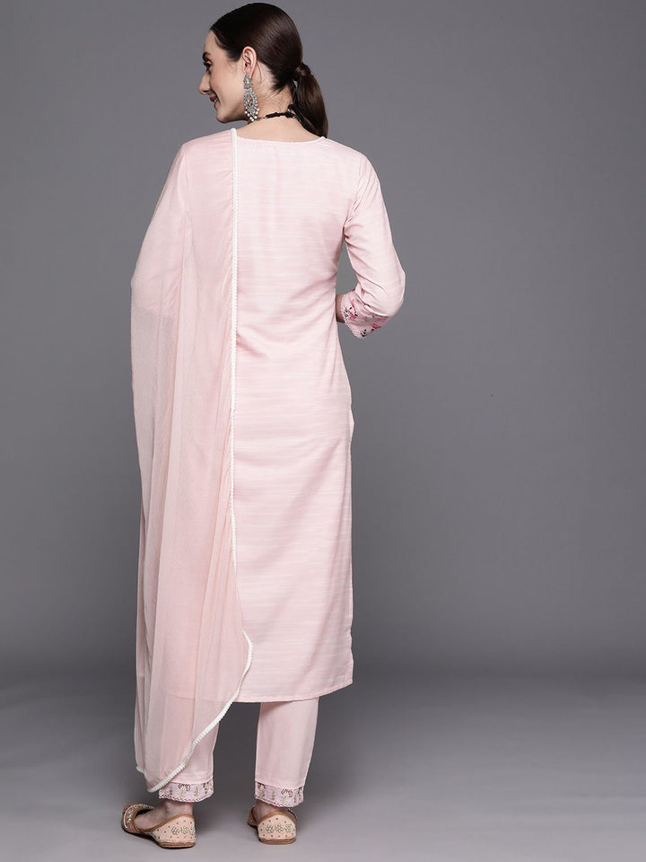 Indo Era Floral Embroidered Regular Thread Work Pure Cotton Kurta With Trousers & Dupatta