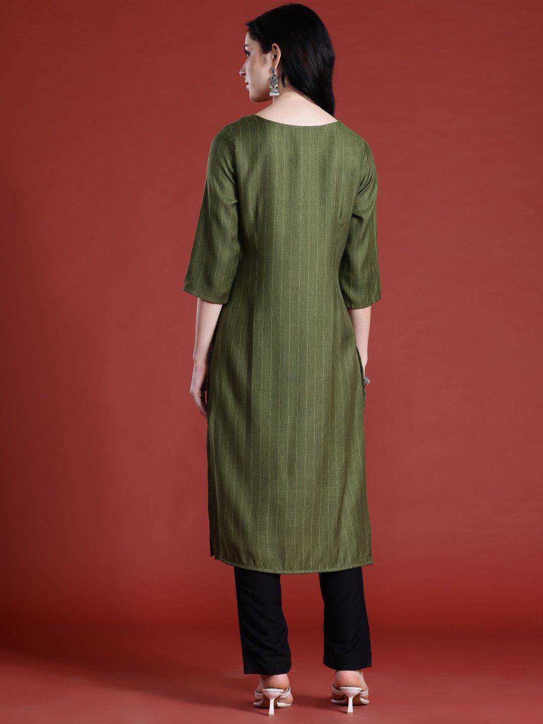 Anouk Striped Sequined Straight Kurta