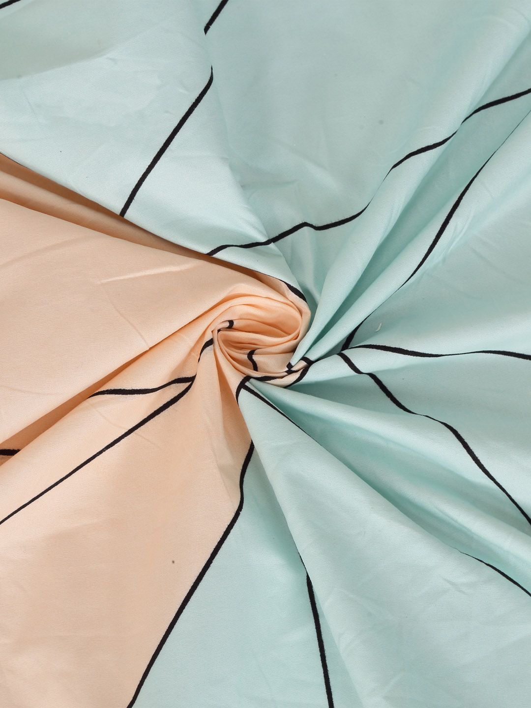 KLOTTHE Blue & Pink Geometric 300 TC King Fitted Bedsheet With 2 Pillow Covers