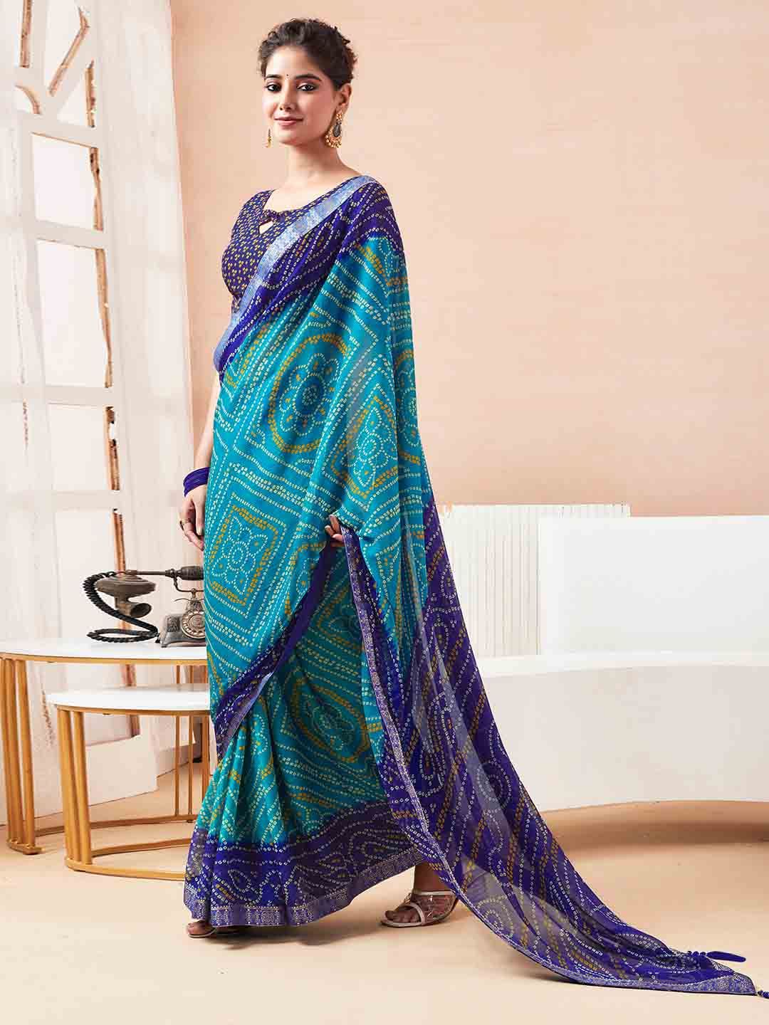 KALINI Bandhani Zari Pure Chiffon Bandhani Saree