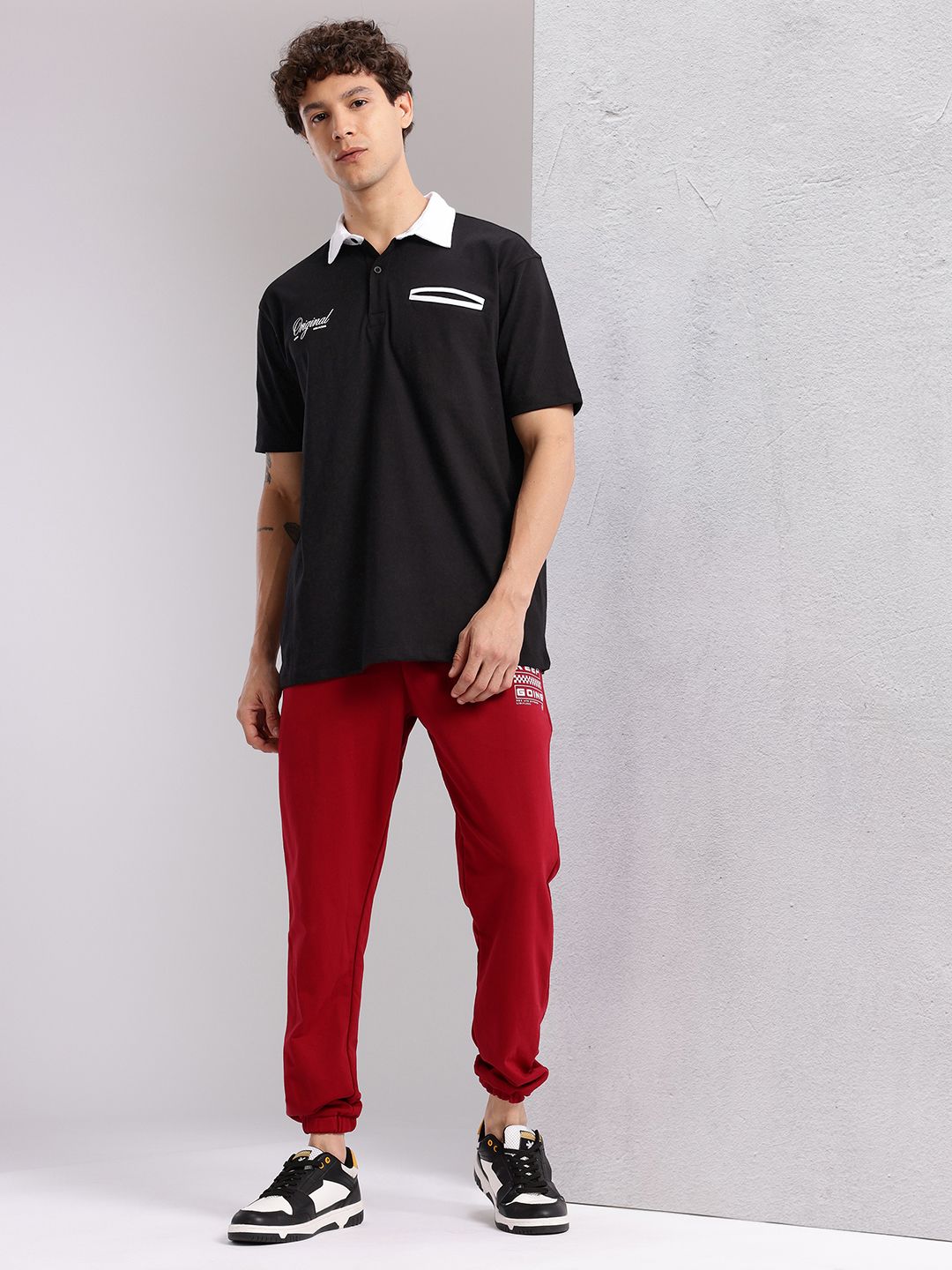 HRX by Hrithik Roshan Typography Print Detail Drop-Sleeves Relaxed Fit Polo Collar T-shirt