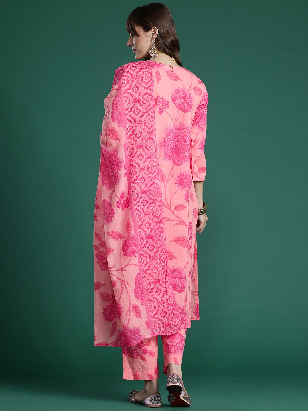 Indo Era Floral Printed Pure Cotton Kurta with Trousers & With Dupatta