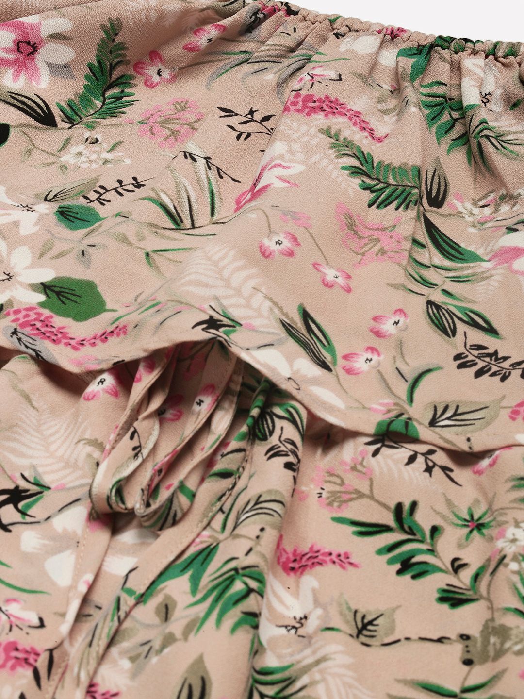 Berrylush Women Pink & Green Floral Printed Off-Shoulder Maxi Dress