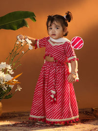 VASTRAMAY Infant Girls Leheriya Printed Ready to Wear Lehenga & Blouse With Dupatta
