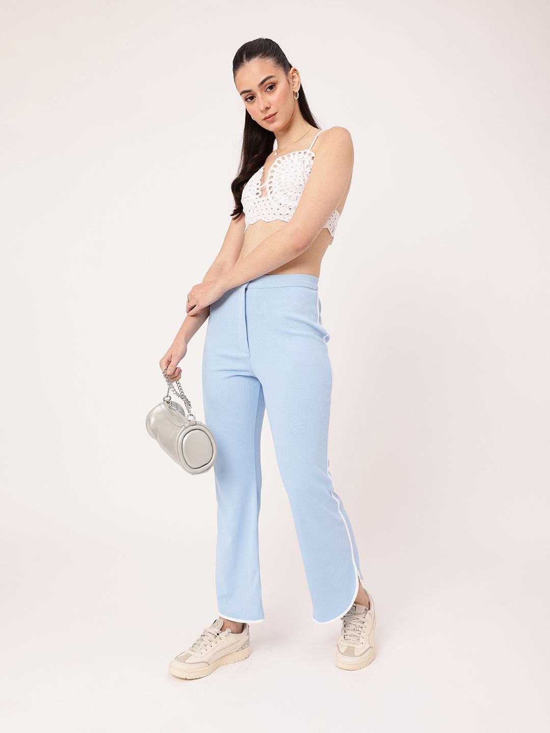 DressBerry Women Subculture Swag Ribbed High-Rise Sided Slits Trousers