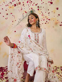 Indo Era Women Floral Embroidered Regular Thread Work Kurta with Trousers & With Dupatta