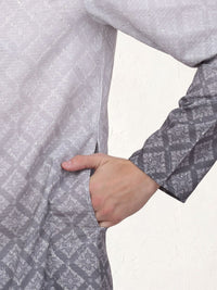 Jompers Ethnic Motifs Printed Mandarin Collar Sequinned Cotton Straight Kurta