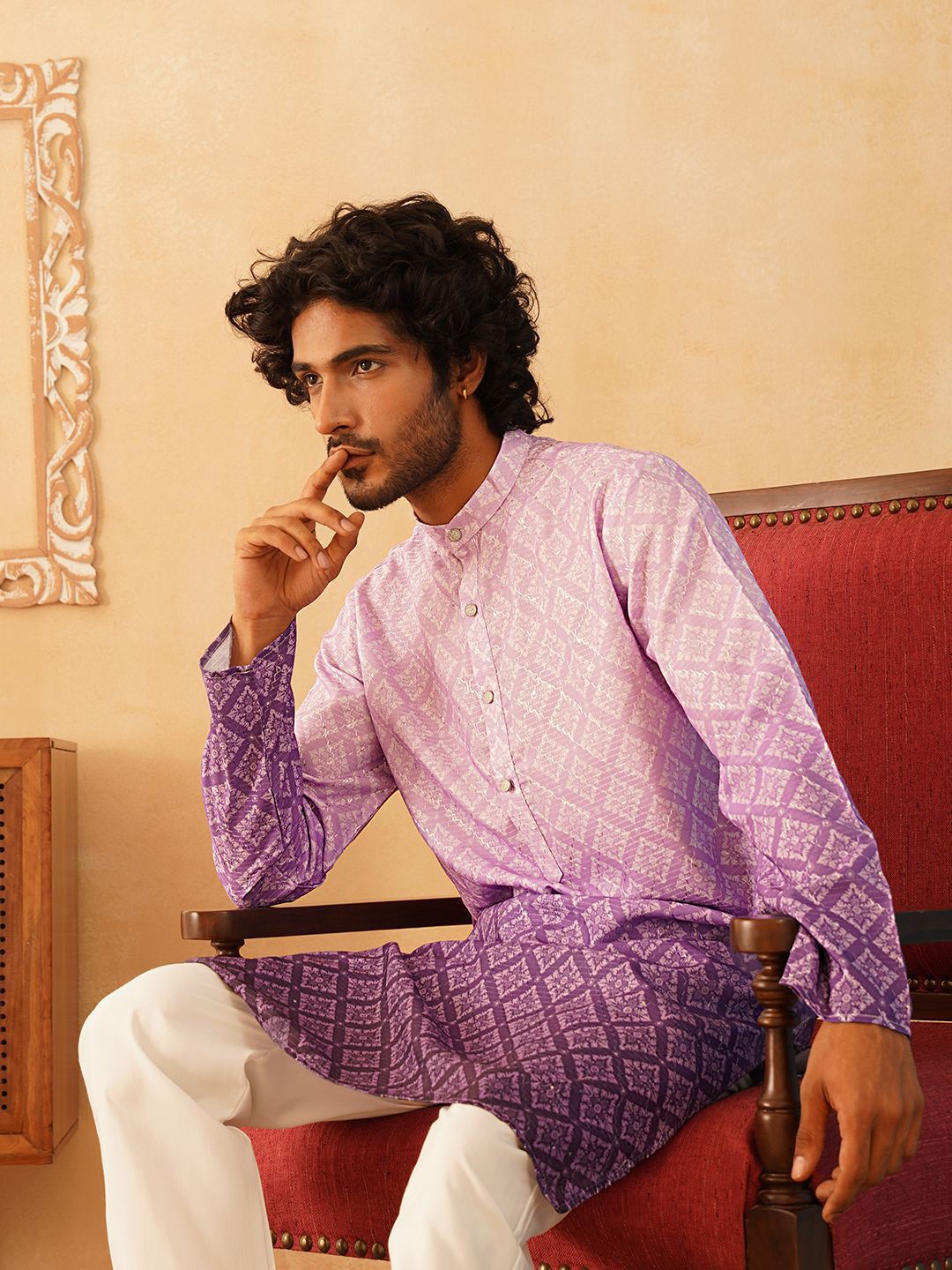 Jompers Ethnic Motifs Printed Band Collar Pure Cotton Straight Kurta