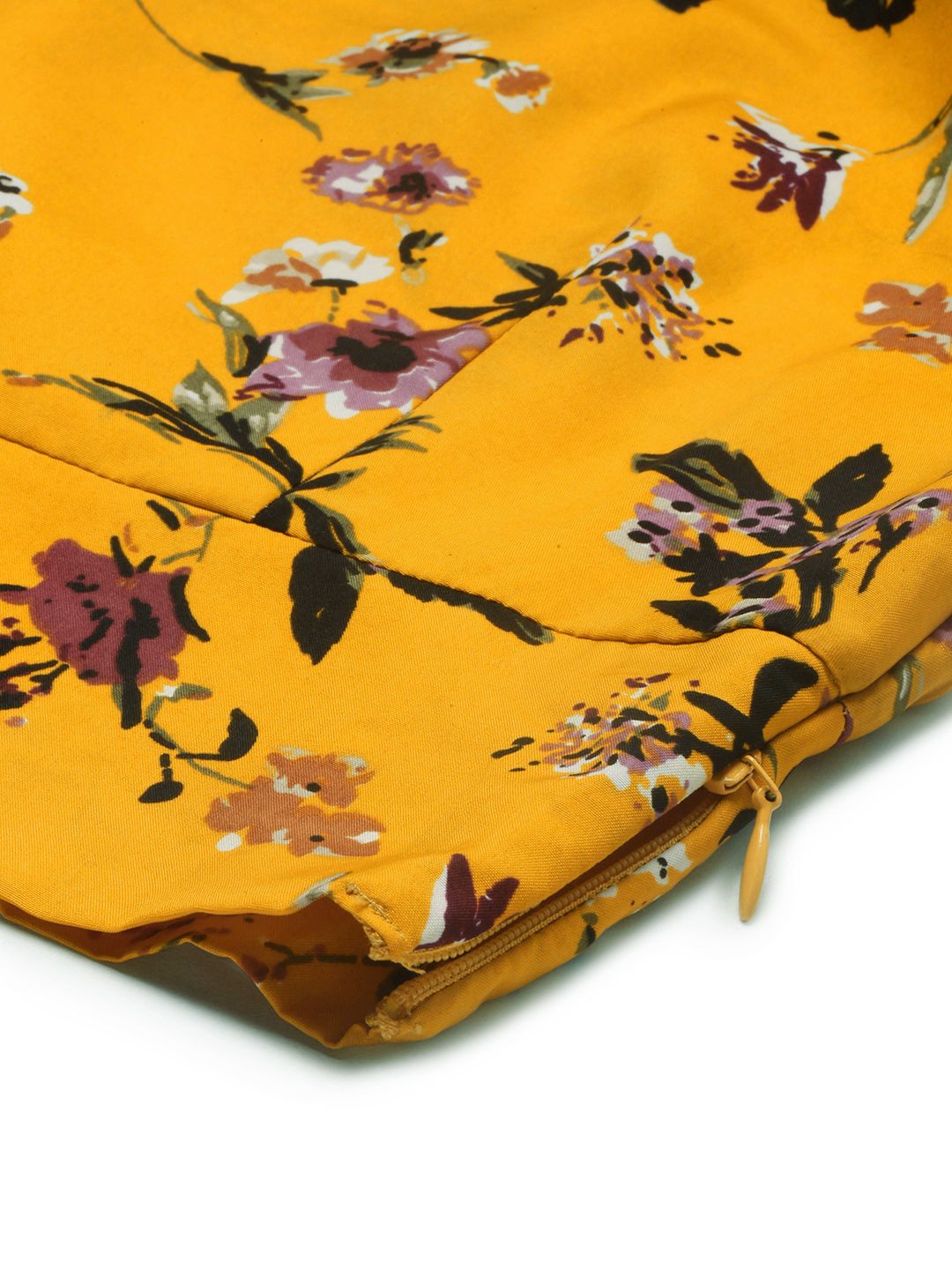 Berrylush Yellow Floral Printed Crepe Crop Top