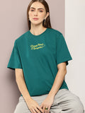 DILLINGER Women Typography Printed Embossed Oversized T-shirt