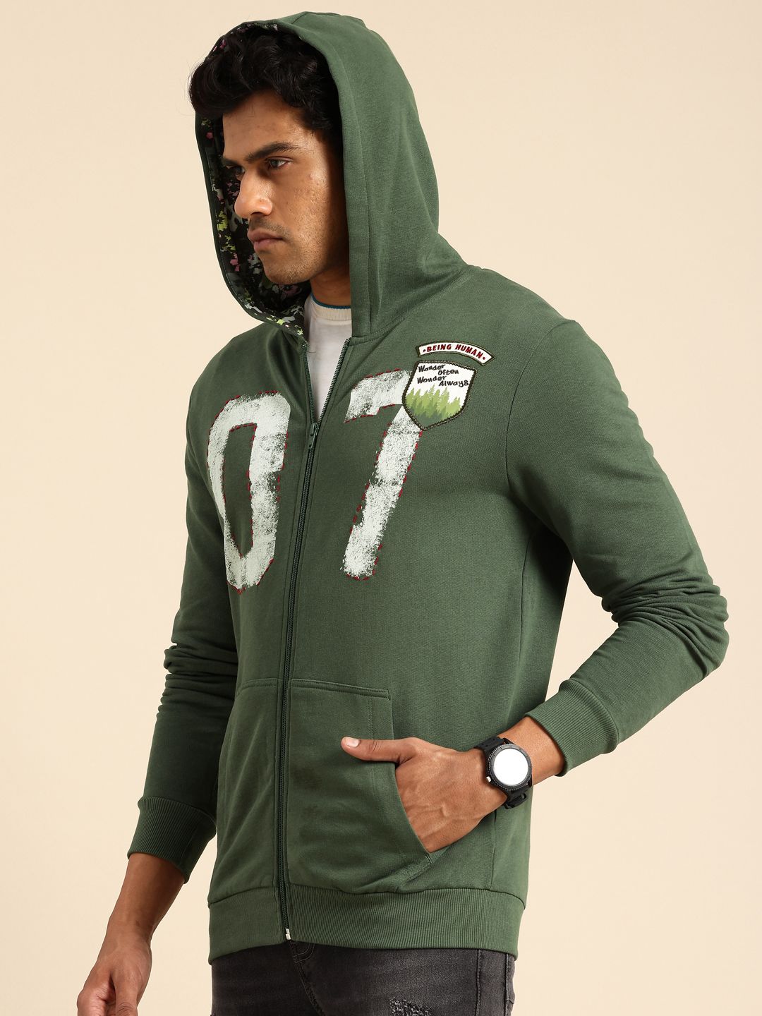 Being Human Printed Pure Cotton Hooded Sweatshirt