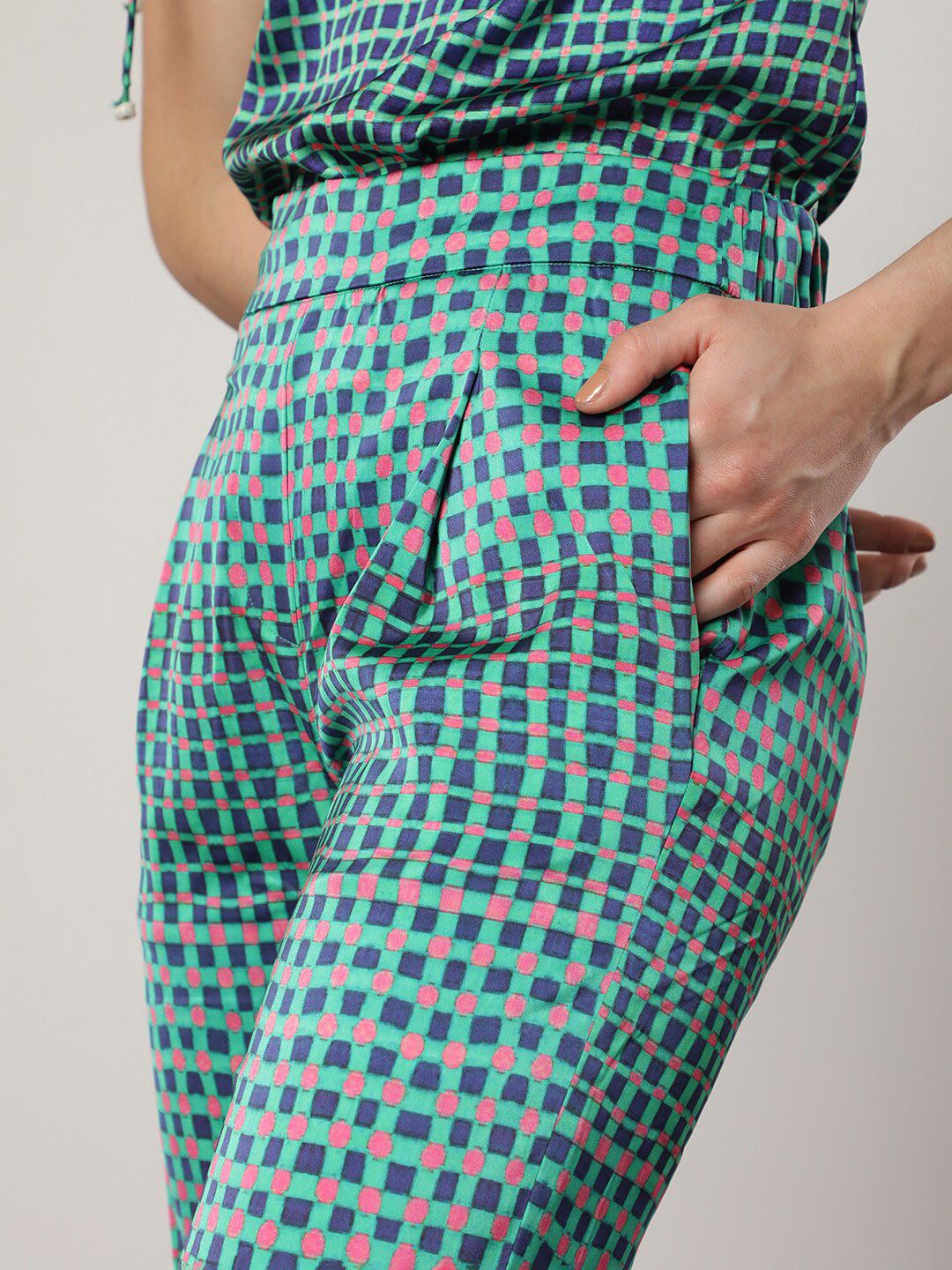 RAREISM Women Checked Slim Fit High-Rise Trousers