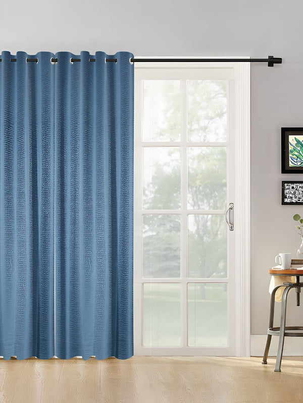 HOSTA HOMES Blue Self Design Black Out Door Curtain