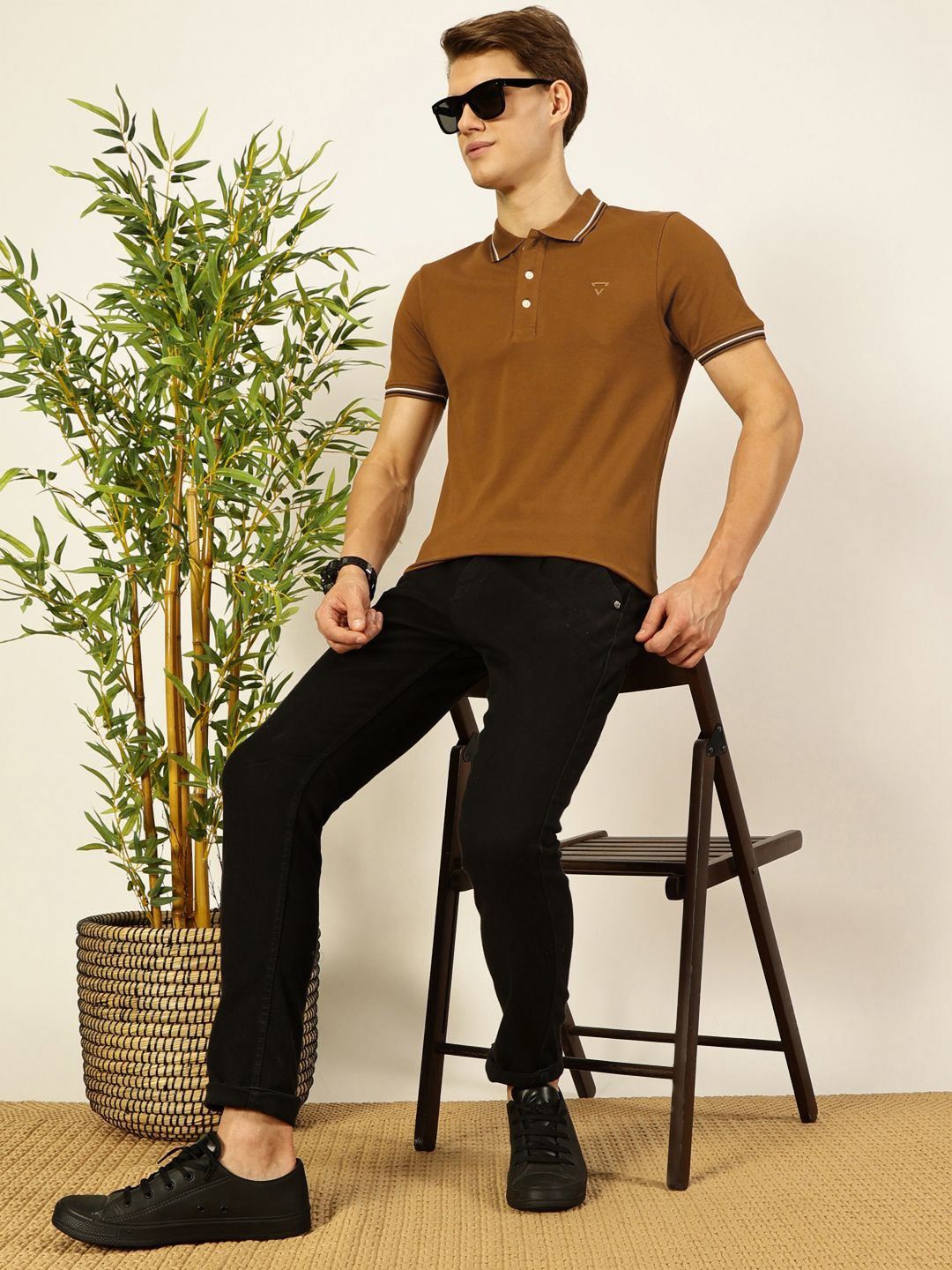 Thomas Scott Men Solid Polo Collar Cotton T-shirt