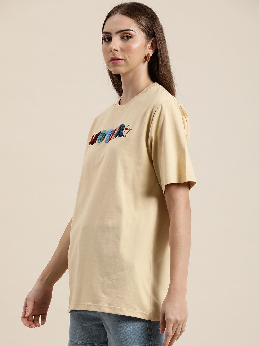 DILLINGER Typography Embroidered Oversize Pure Cotton Longline T-shirt