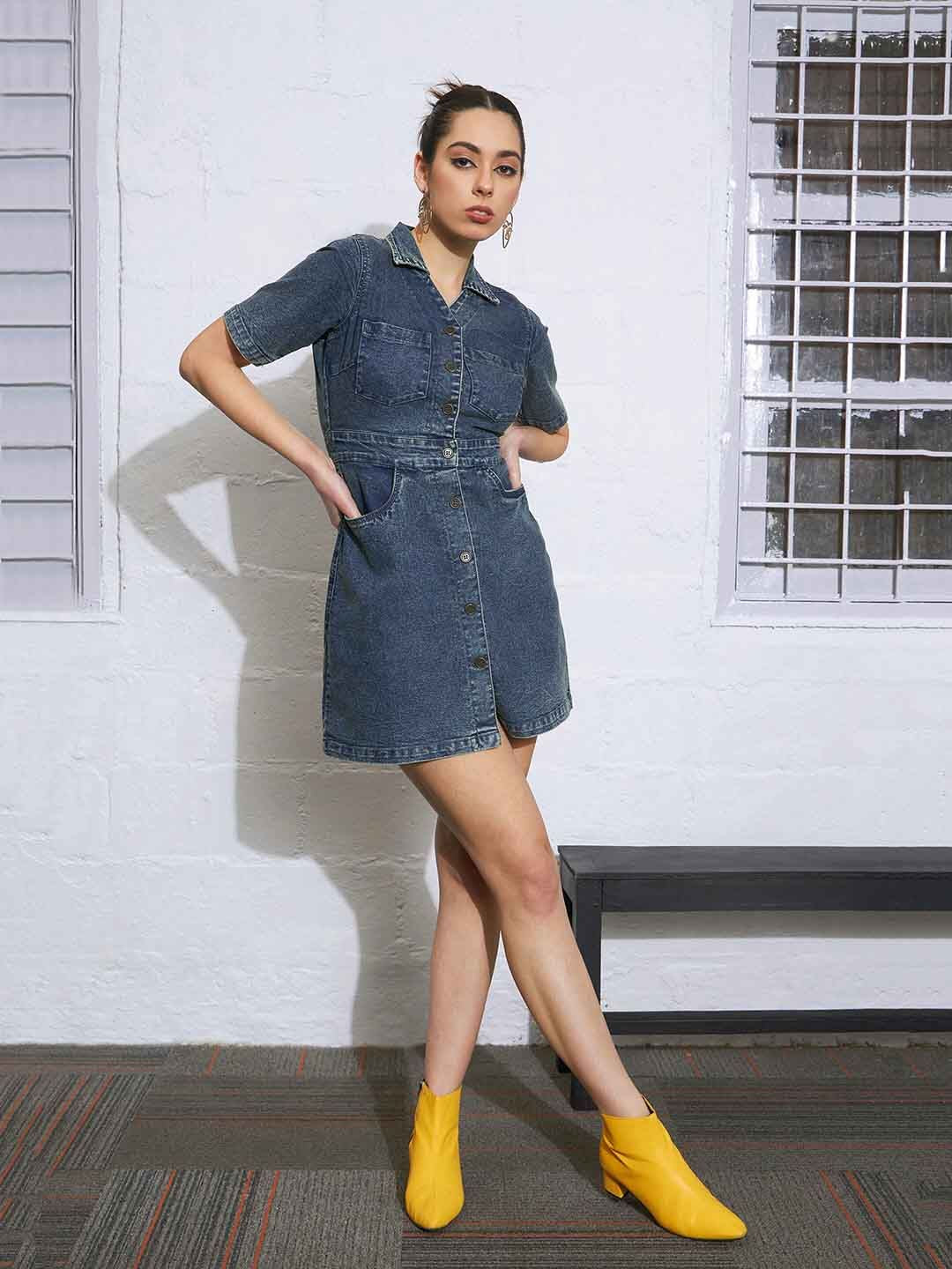 SASSAFRAS Shirt Collar Denim Mini Shirt Dress