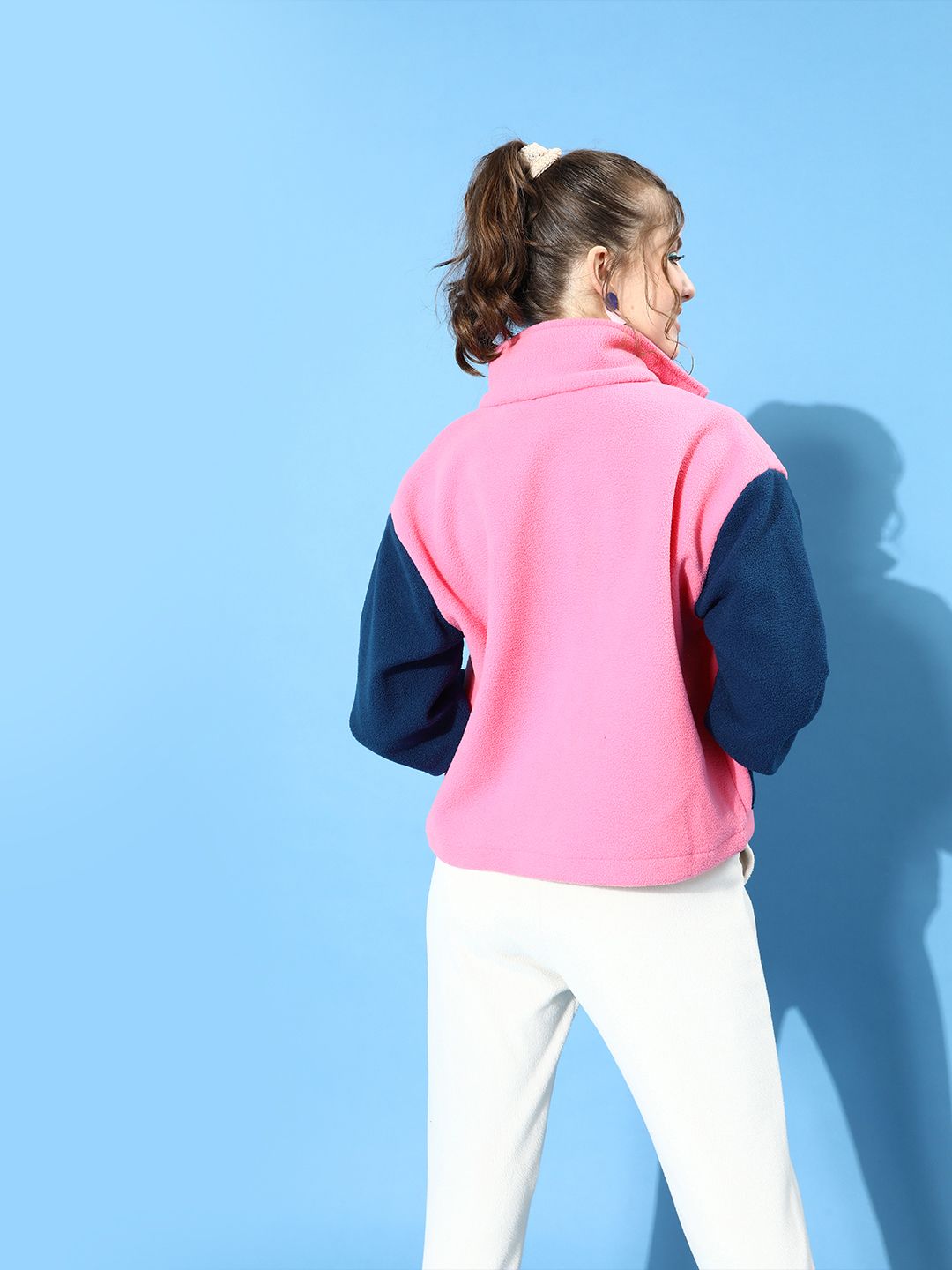 STREET 9 Women Pretty Pink Colourblocked Fleece Tailored Jacket