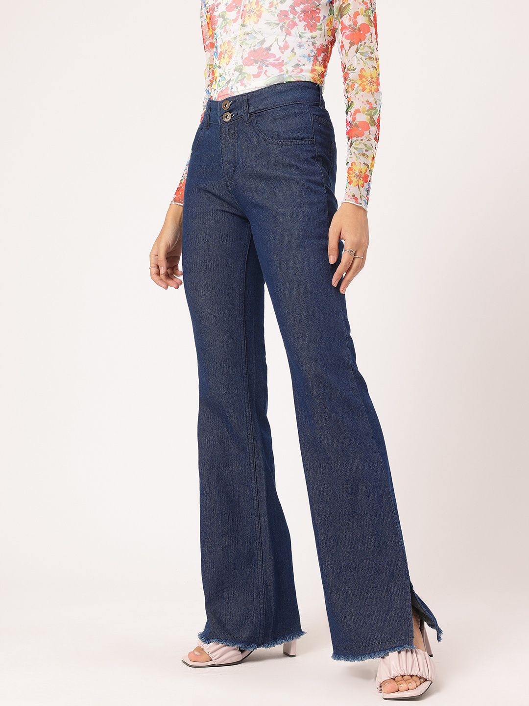 DressBerry Women Distressed Darling Frayed Hem Bootcut Jeans