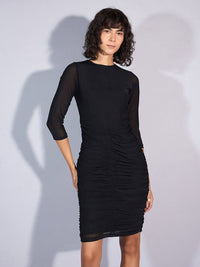 SASSAFRAS Net Ruched Bodycon Midi Dress