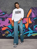 Bewakoof Men's Blue Baggy Distressed Cargo Mid-Rise Jeans