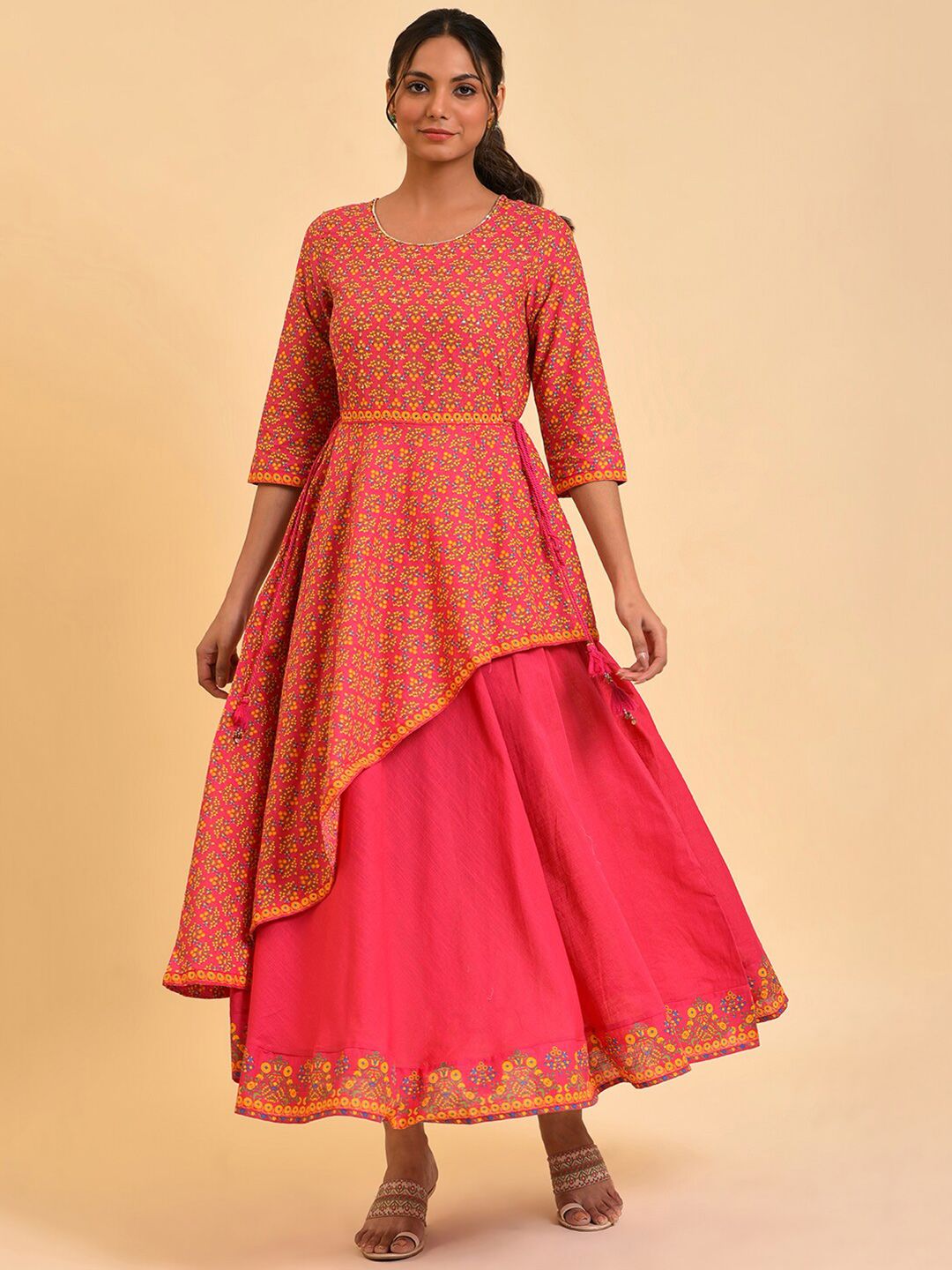 W Pink Ethnic Motifs Printed Maxi Dress