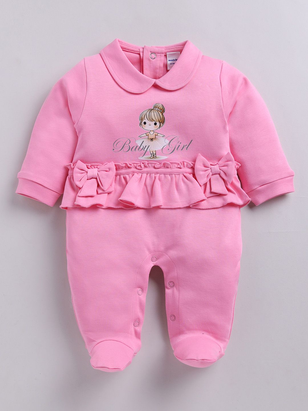 Moms Love Infant Girls Bow Detail Printed Sleepsuit