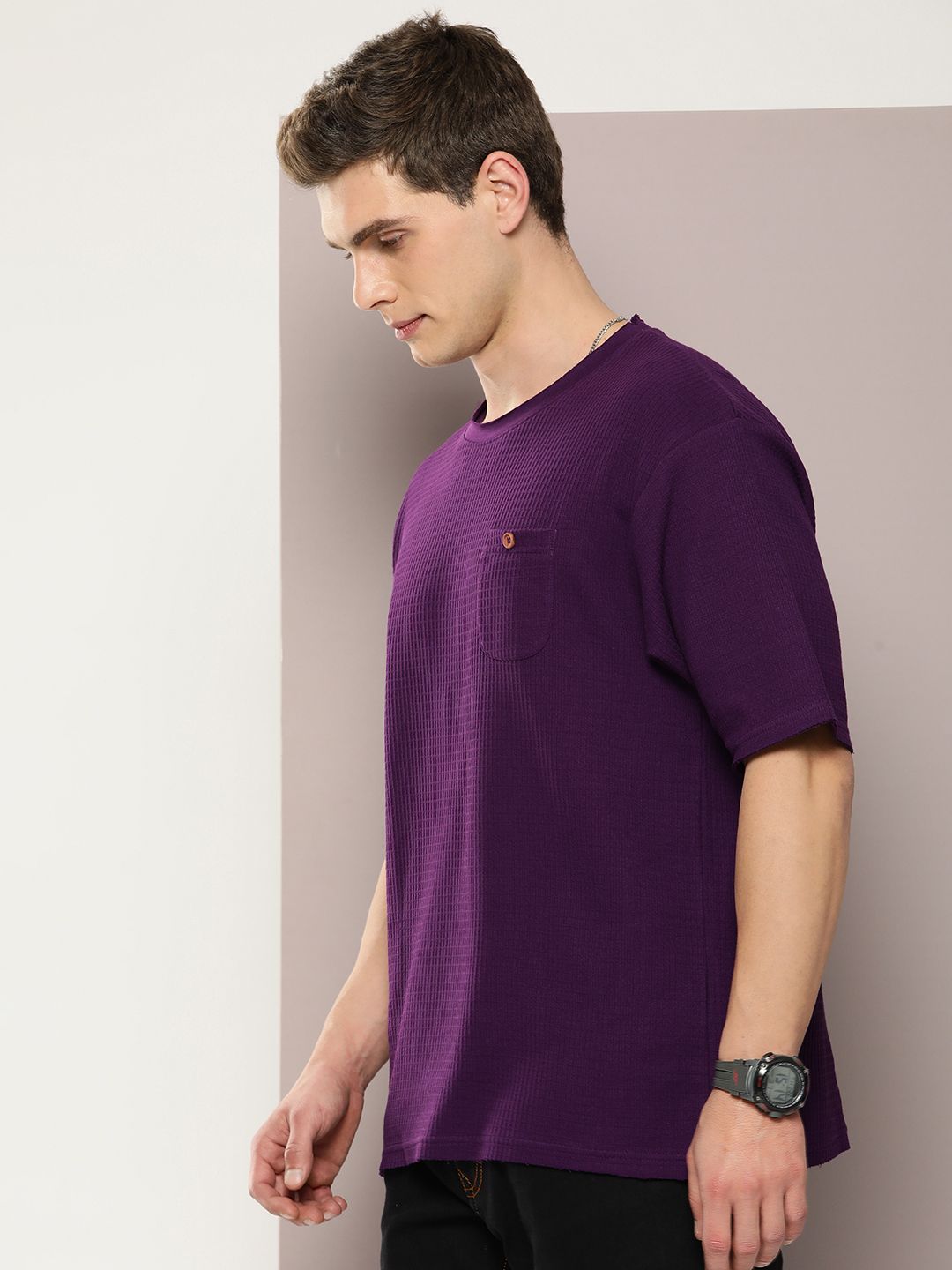 DILLINGER Men Waffle Structure Pure Cotton Pockets T-shirt