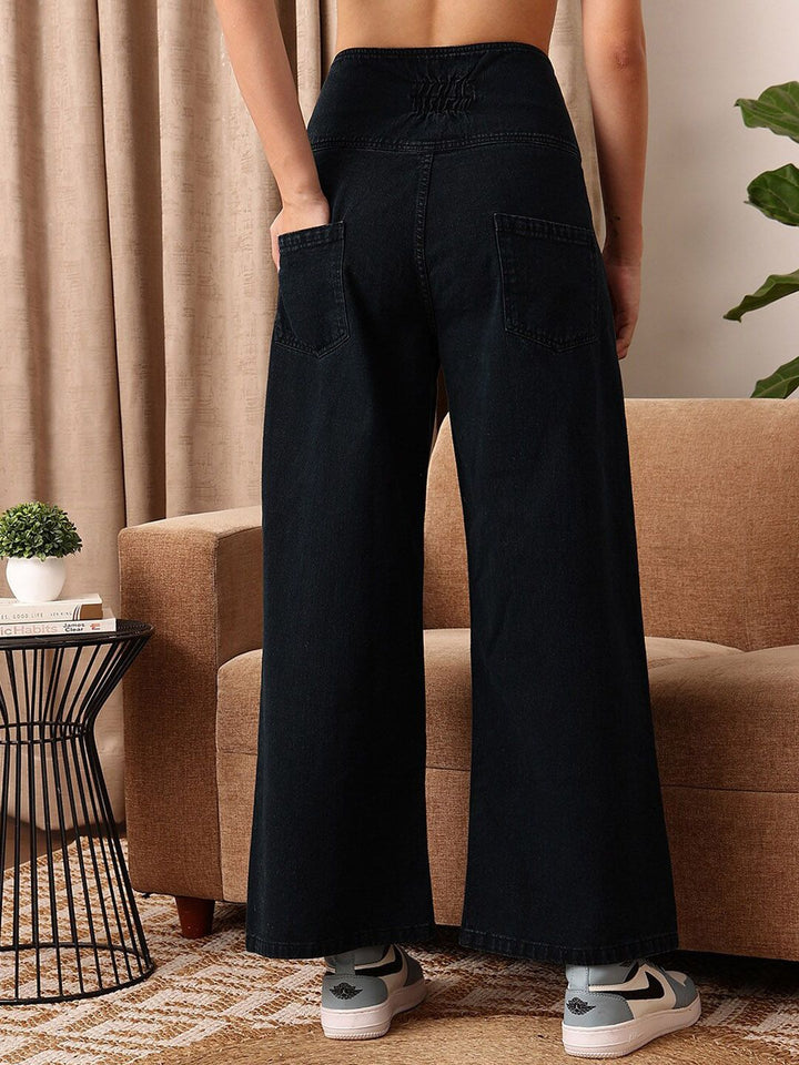 STREET 9 Women Comfort Wide Leg Cotton High-Rise Jeans