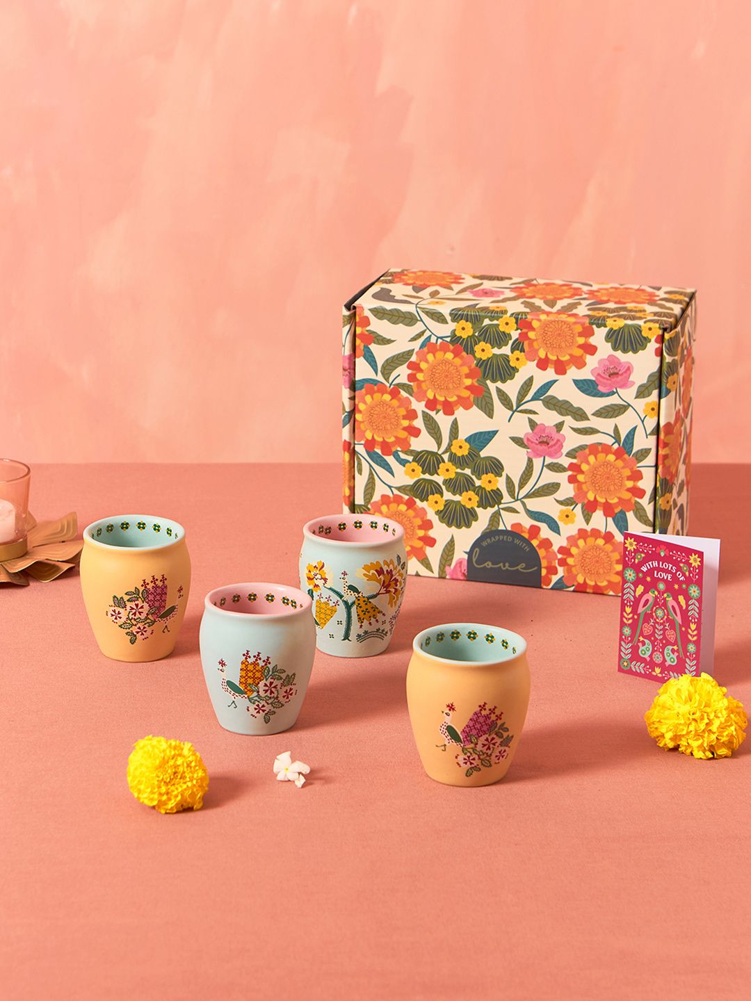 Chumbak Set Of 4 Printed Ceramic Cups Home Gift Sets