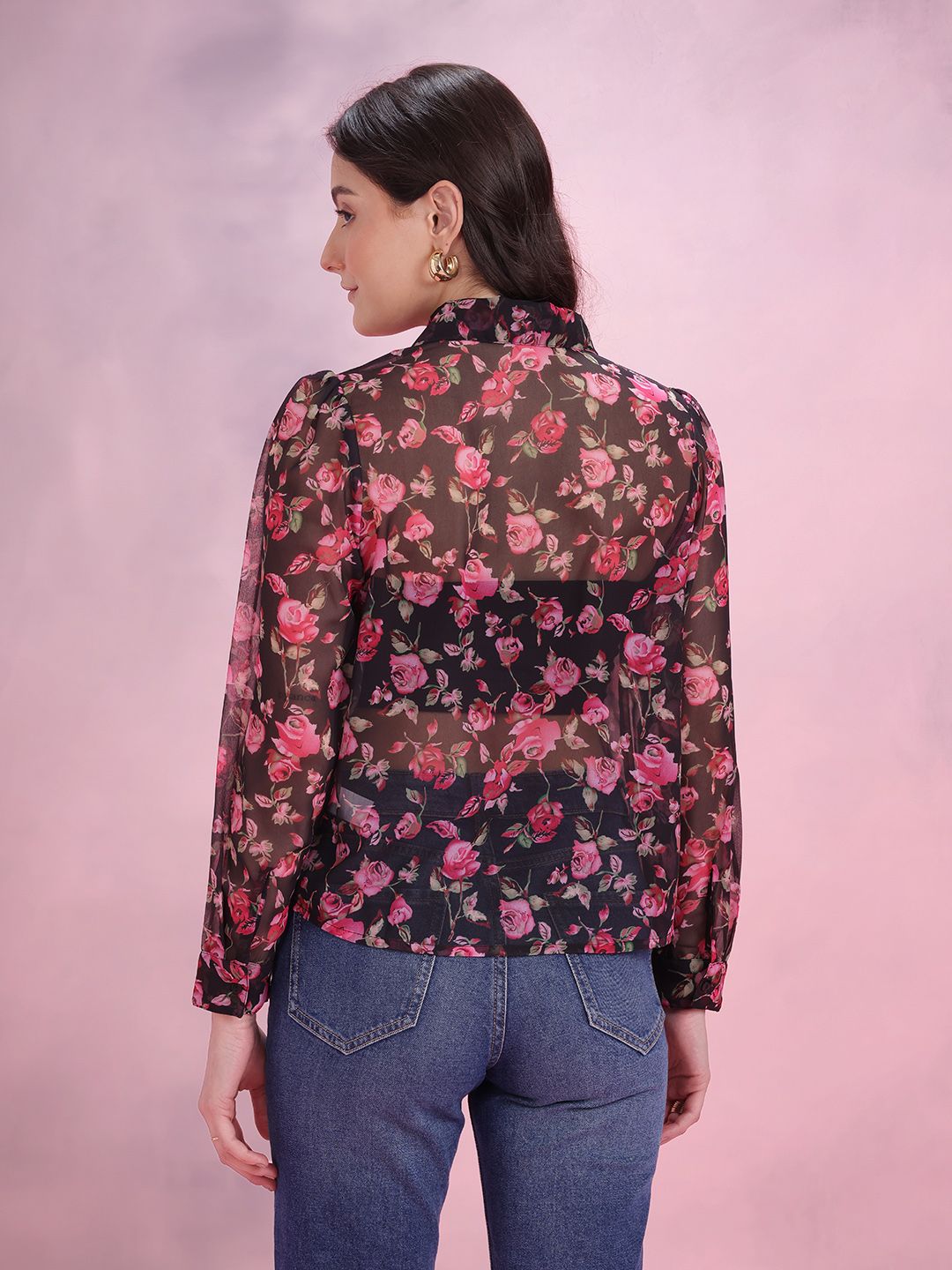 DressBerry Women Floral Semi Sheer Casual Shirt