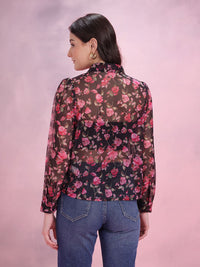 DressBerry Women Floral Semi Sheer Casual Shirt