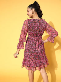 Antheaa Pink Floral Chiffon Dress
