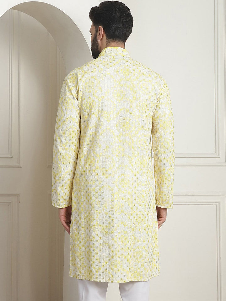 SOJANYA Geometric Embroidered Mandarin Collar Sequined Pure Cotton Straight Kurta