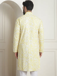 SOJANYA Geometric Embroidered Mandarin Collar Sequined Pure Cotton Straight Kurta