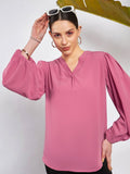 SASSAFRAS Mandarin Collar Puff Sleeve Georgette Top