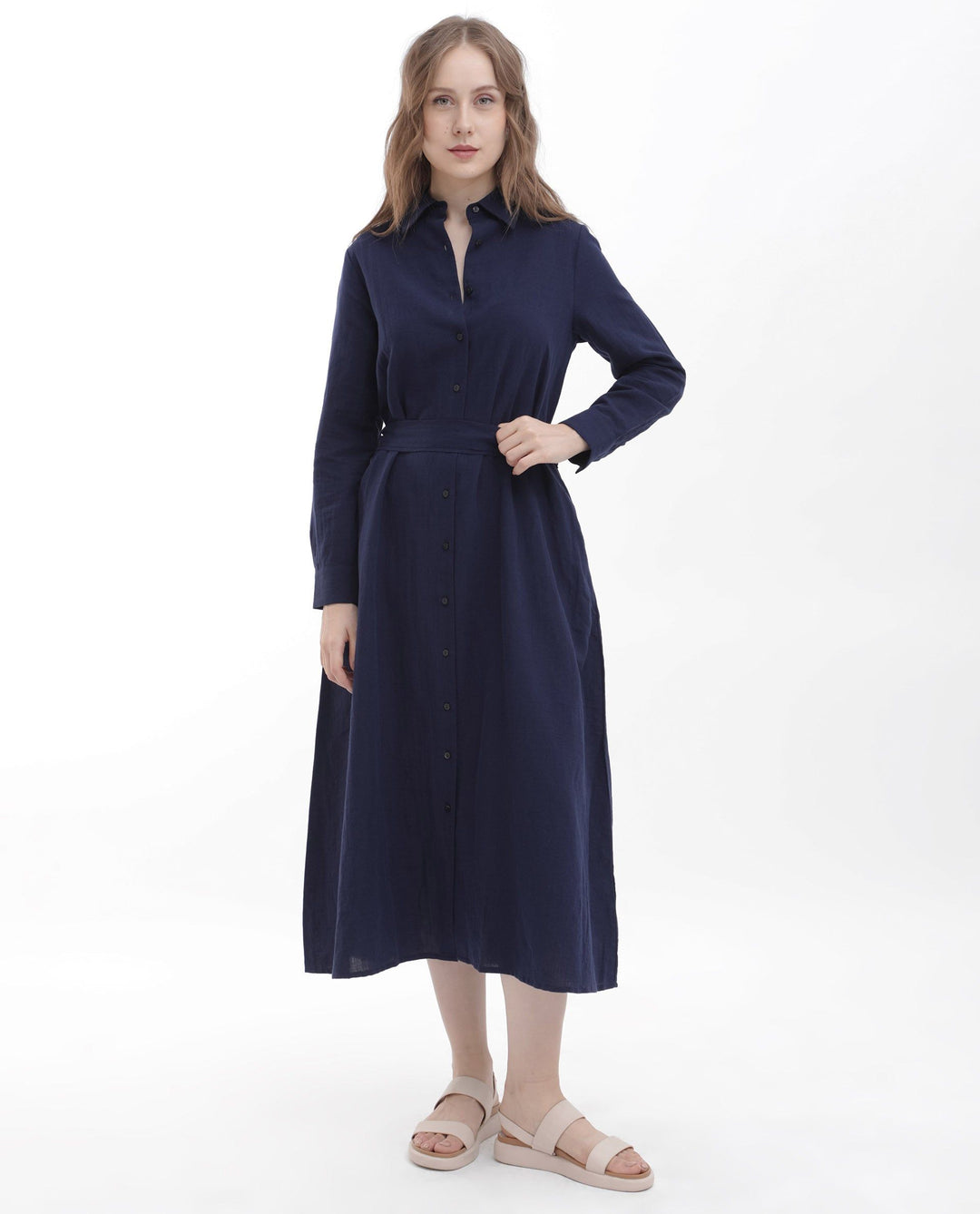 RAREISM Shirt Collar A-Line Midi Dress
