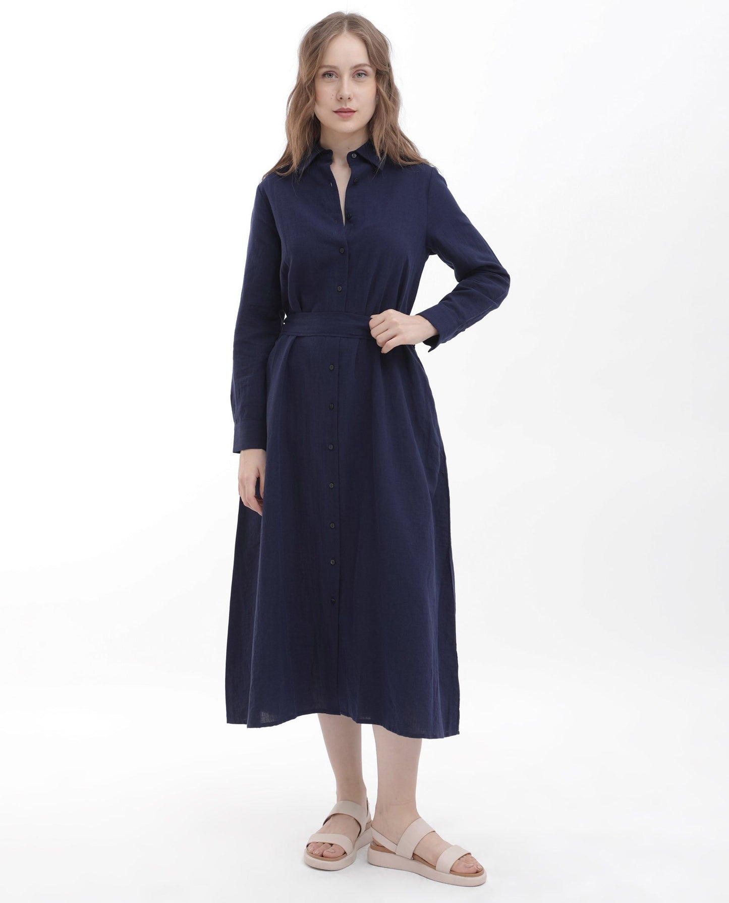 RAREISM Shirt Collar A-Line Midi Dress