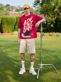 Bewakoof Men Red Printed Oversized T-shirt