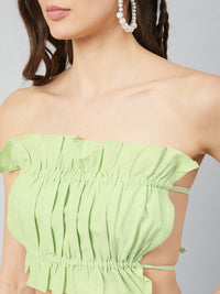 Athena Women Green Linen Tube Crop Top