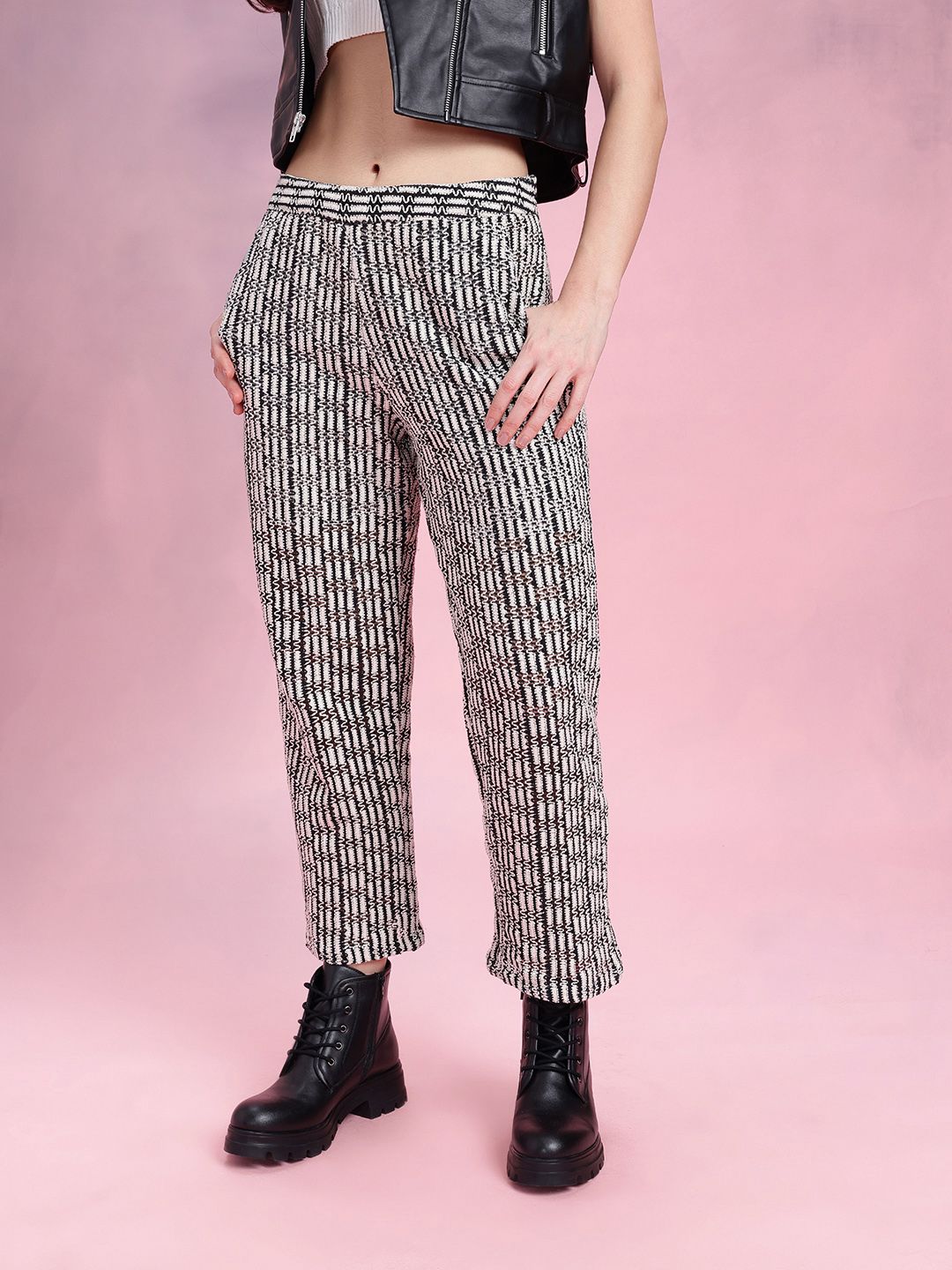 DressBerry Women Self-Design Monochrome Trousers