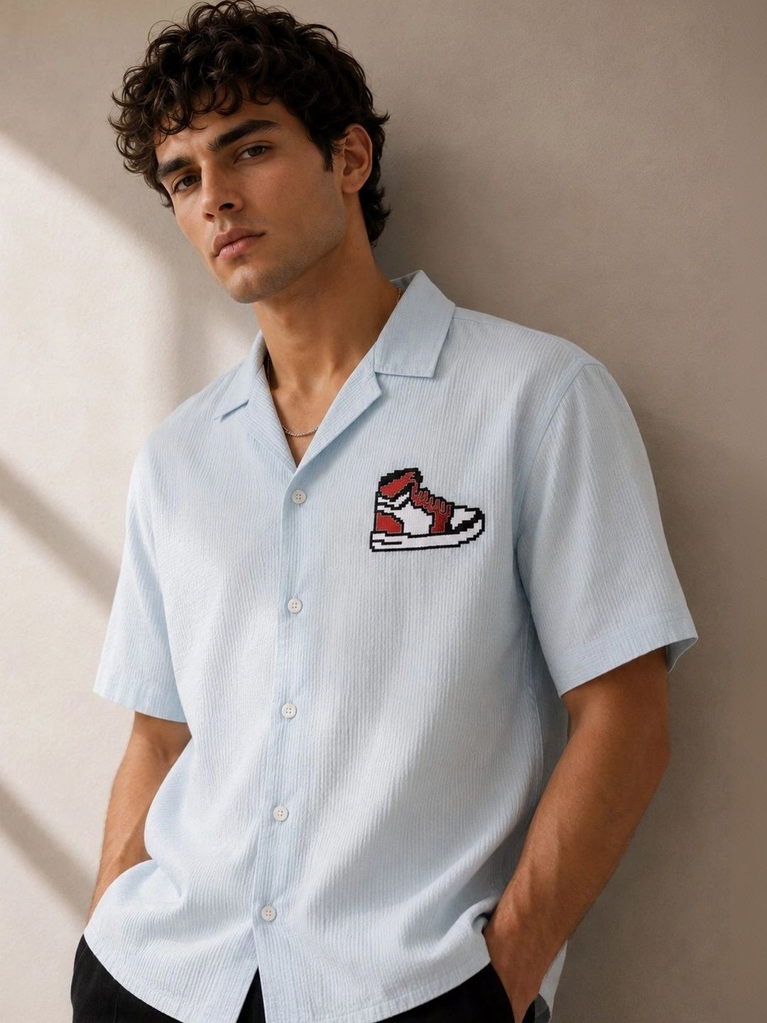 Eszett Embroidery Spread Collar Kasut Trippy Baju Kapas Bersaiz Besar