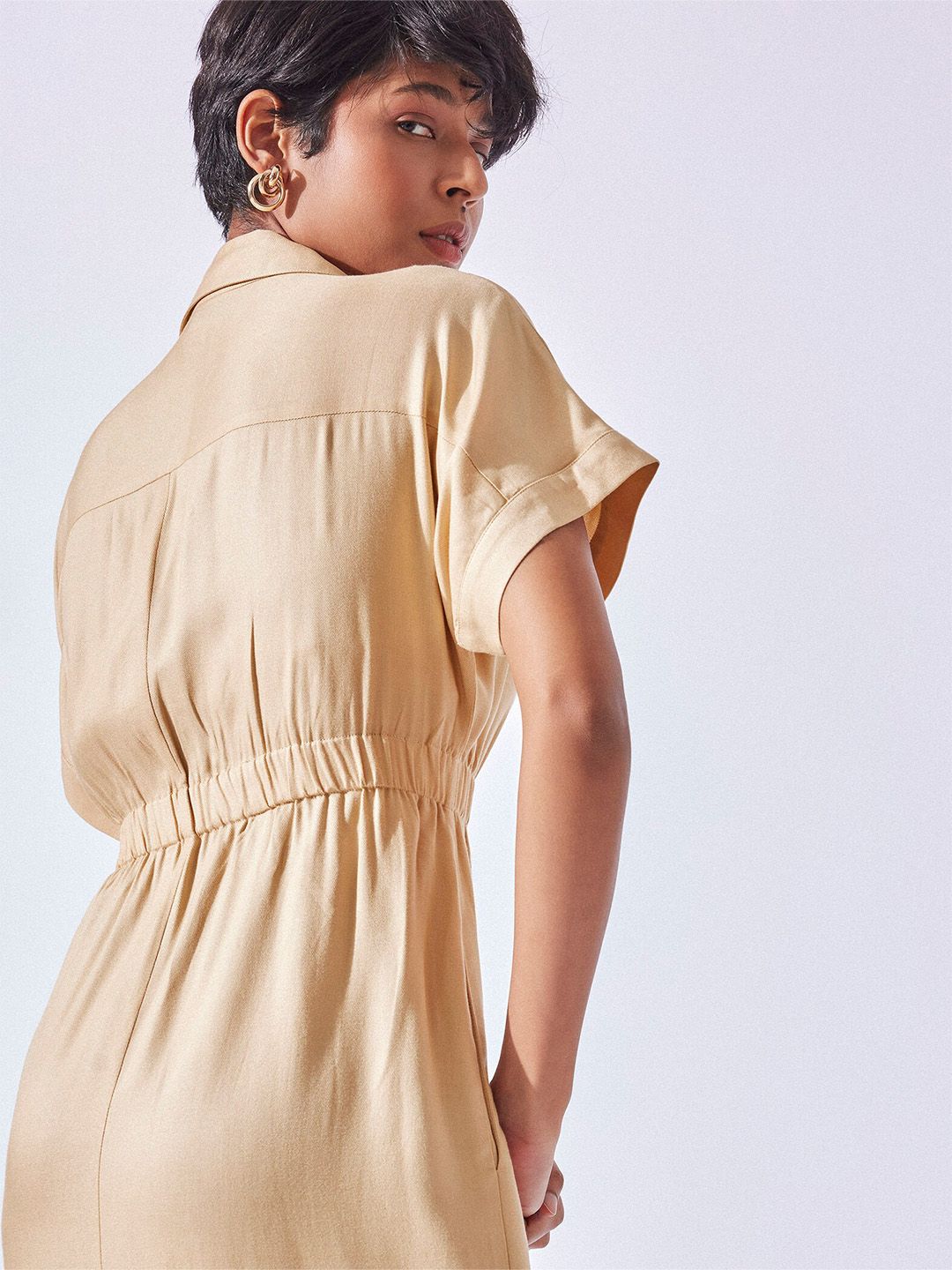 The Label Life Lapel Collar Knee Length A-Line Dress