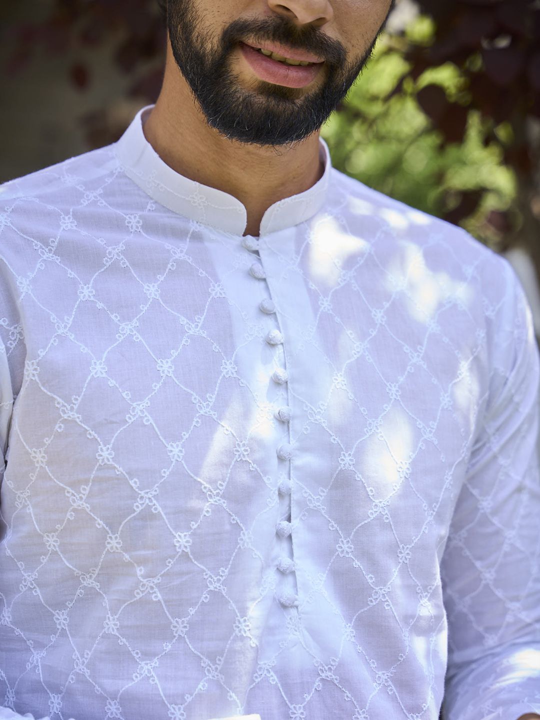 See Designs Ethnic Motif Embroidered Mandarin Collar Pure Cotton Kurta