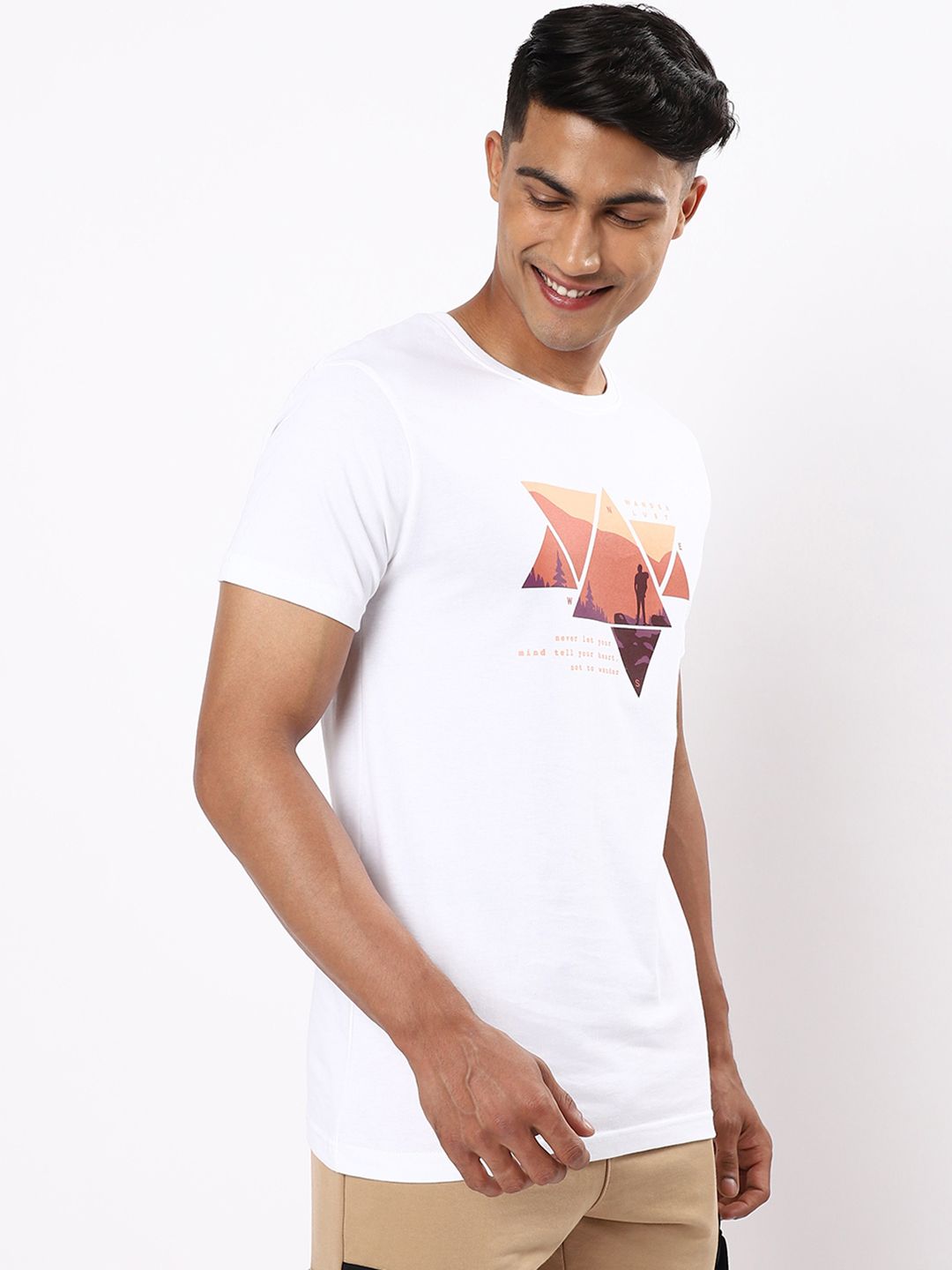 Bewakoof Men White & Coral Printed T-shirt
